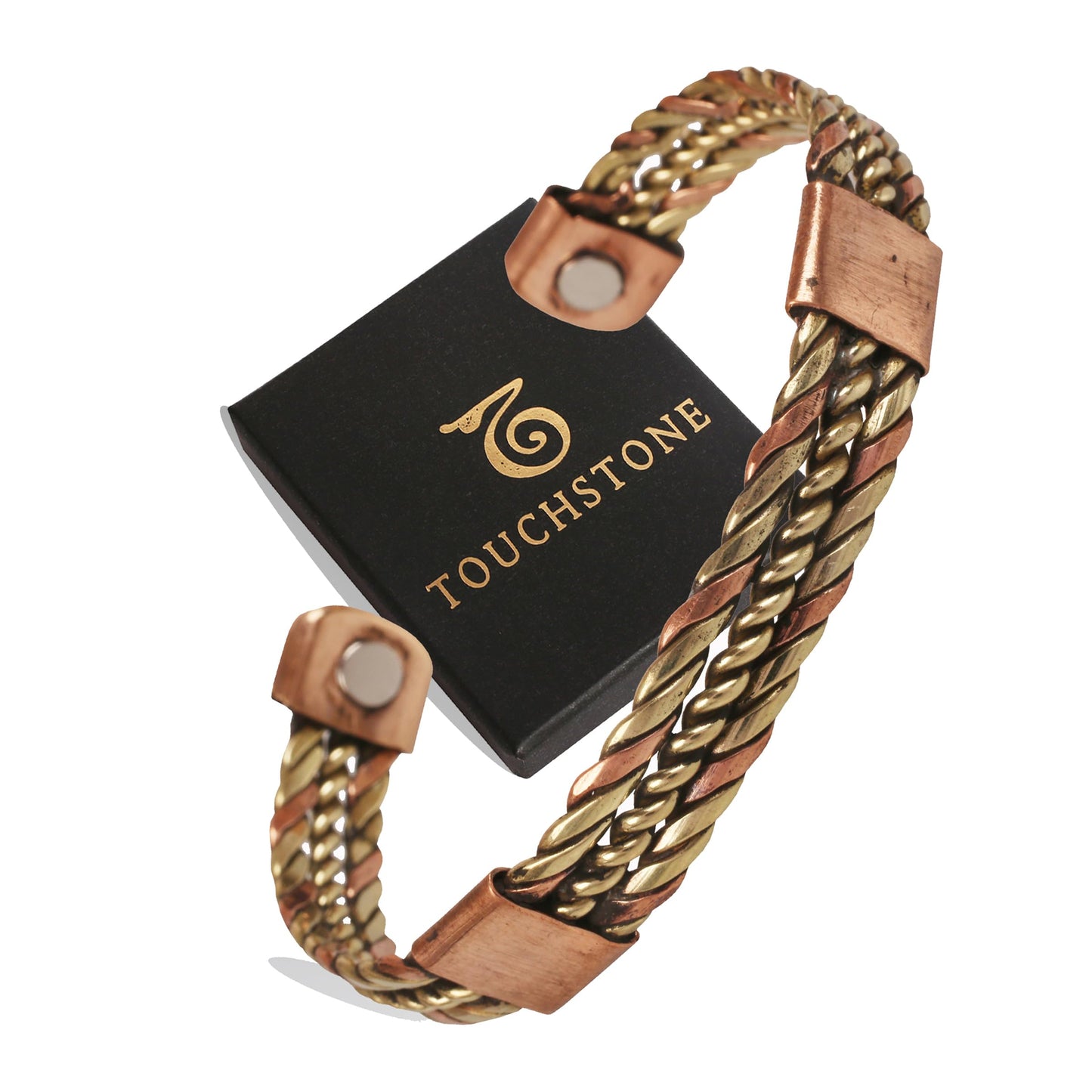 Touchstone Handcrafted Braided Copper Brass Multi Layer Magnetic Hand Forged With Solid High Gauge Tibetan Minimalistic Elegance Bracelet In Two Tones For Men And Women.