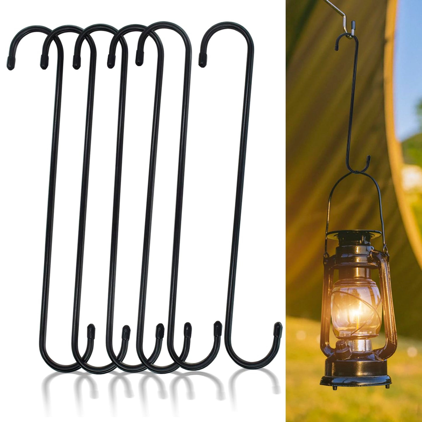 KEEPFFYE 6 Pack 10 inch Extra Large S Hooks for Hanging Plants,Black Heavy Duty Long Plant Hook for Hanging Baskets Outdoor Plant Hangers Extension Hooks for Bird Feeders,Kitchenware,Pergola,Outdoor