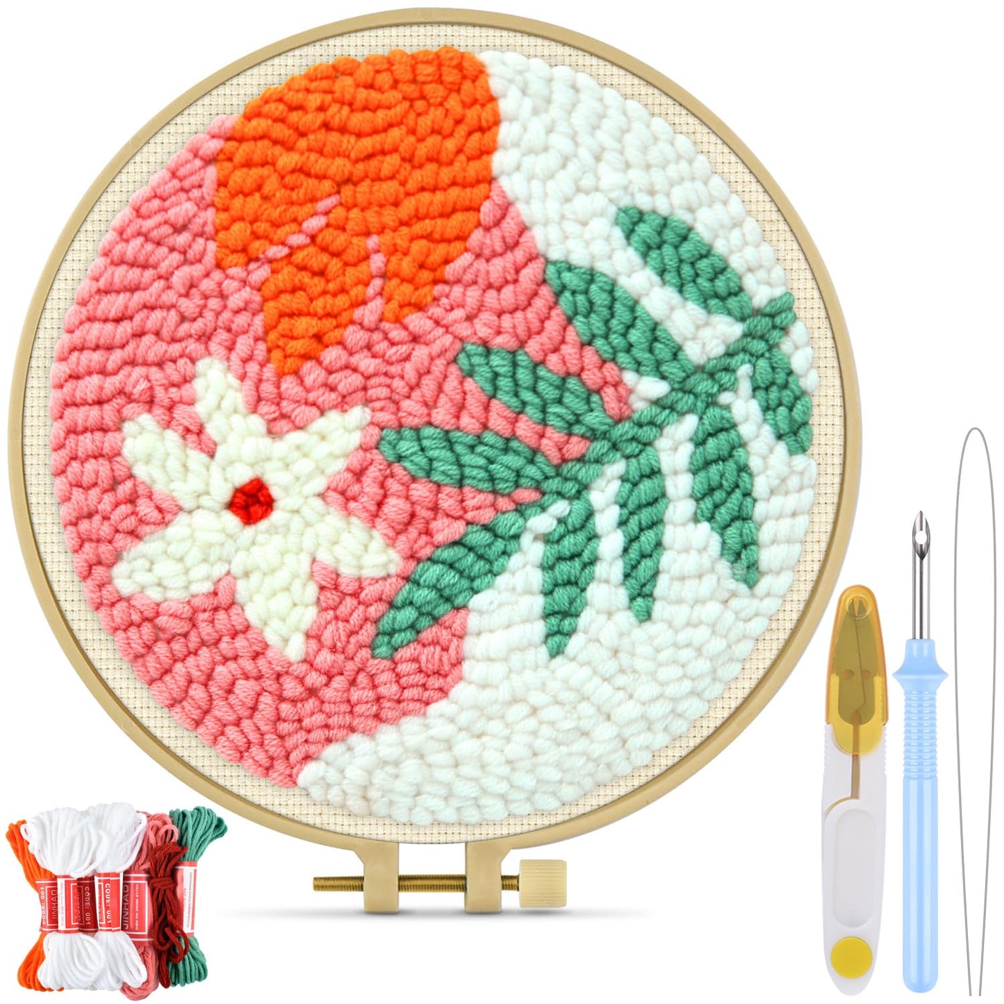 TINDTOP Punch Needle Kits, Punch Embroidery Kits for Adults Beginner, Tool with Punch Needle Fabric, Hoops, Yarns and Sewing Needles