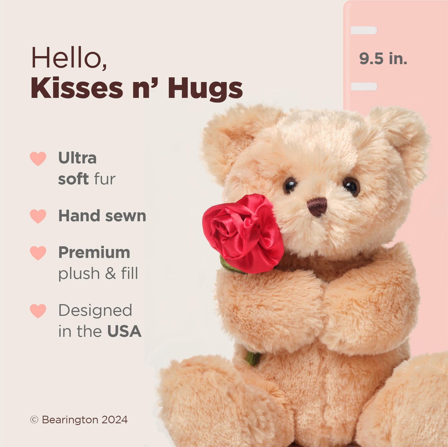Bearington Remington Teddy Bear- 9.5" Soft and Cuddly Valentines Day Stuffed Animals - Adorable Bear Stuffed Animal Plush Gift
