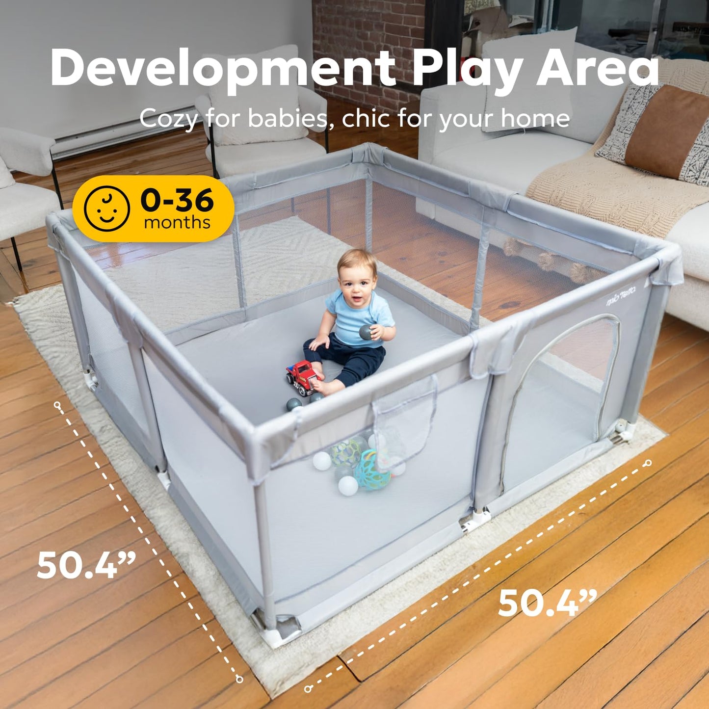 MioTetto Baby Playpen & Foam Play Mat Bundle (16 Tiles) – Large 50x50 Safety Play Yard with Breathable Mesh & Extra Thick EVA Interlocking Floor Mat | Purple, Canary, Emerald & Indigo