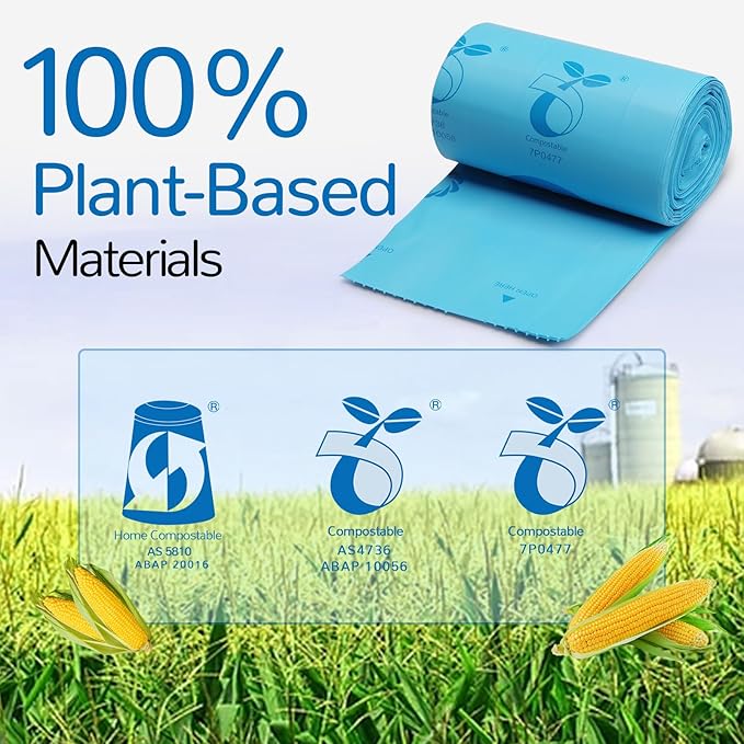 Airthereal Bundle | Electric Kitchen Composter Bucket with Lid and 3-Pack Compostable Trash Bags (1.6 Gallon, 150 Count, Blue) - Compatible with R500 Revive Electric Kitchen Composter