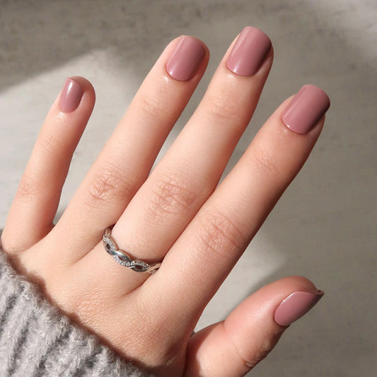 Glamnetic Press On Nails - Super Short Round Fake Nails, Muted Mauve Purple Nails, Mauve Cutie | 12 Sizes - 30 Nail Kit with Glue | Gift for Mom