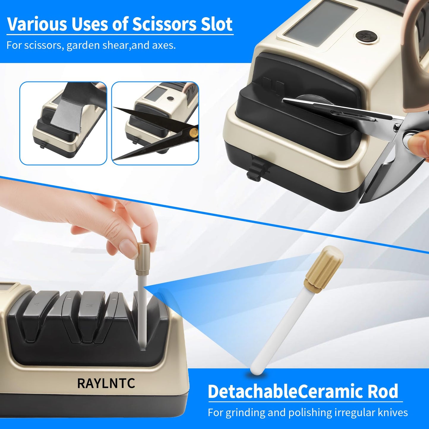 Professional 5-in-1 Electric Knife Sharpener with LCD Display,Scissor Sharpener with 3-Speed & 100% Diamond Abrasives - Precision Angle Guides for Straight, Serrated, Cleaver & Kitchen Scissors
