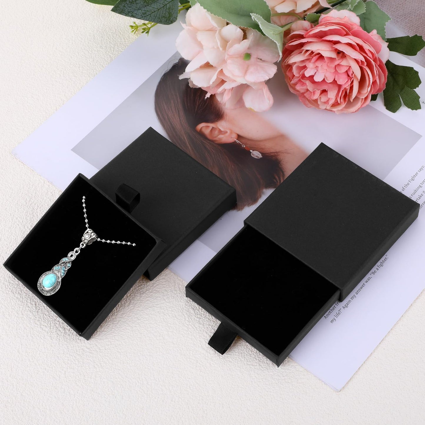 Piriuuo 2 Pack Square Jewelry Gift Boxes Cardboard Jewelry Box with Lids Necklace Boxes for Jewelry Gift Small Gift Boxes Pendant Storage Case for Bracelets Necklaces Earrings Ring Jewelry Gift(Black)