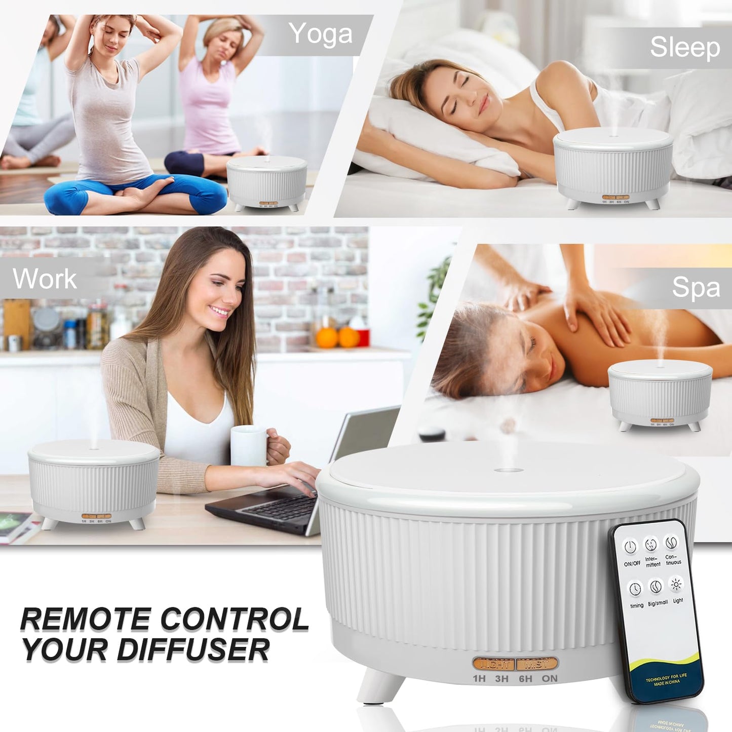 Diffusers for Essential Oils Large Room, 500ml Aromatherapy Diffuser Cool Mist Humidifier with Remote Control,7 Colors Lights & 3 Mist Mode Waterless Auto Off for Women Office Home W