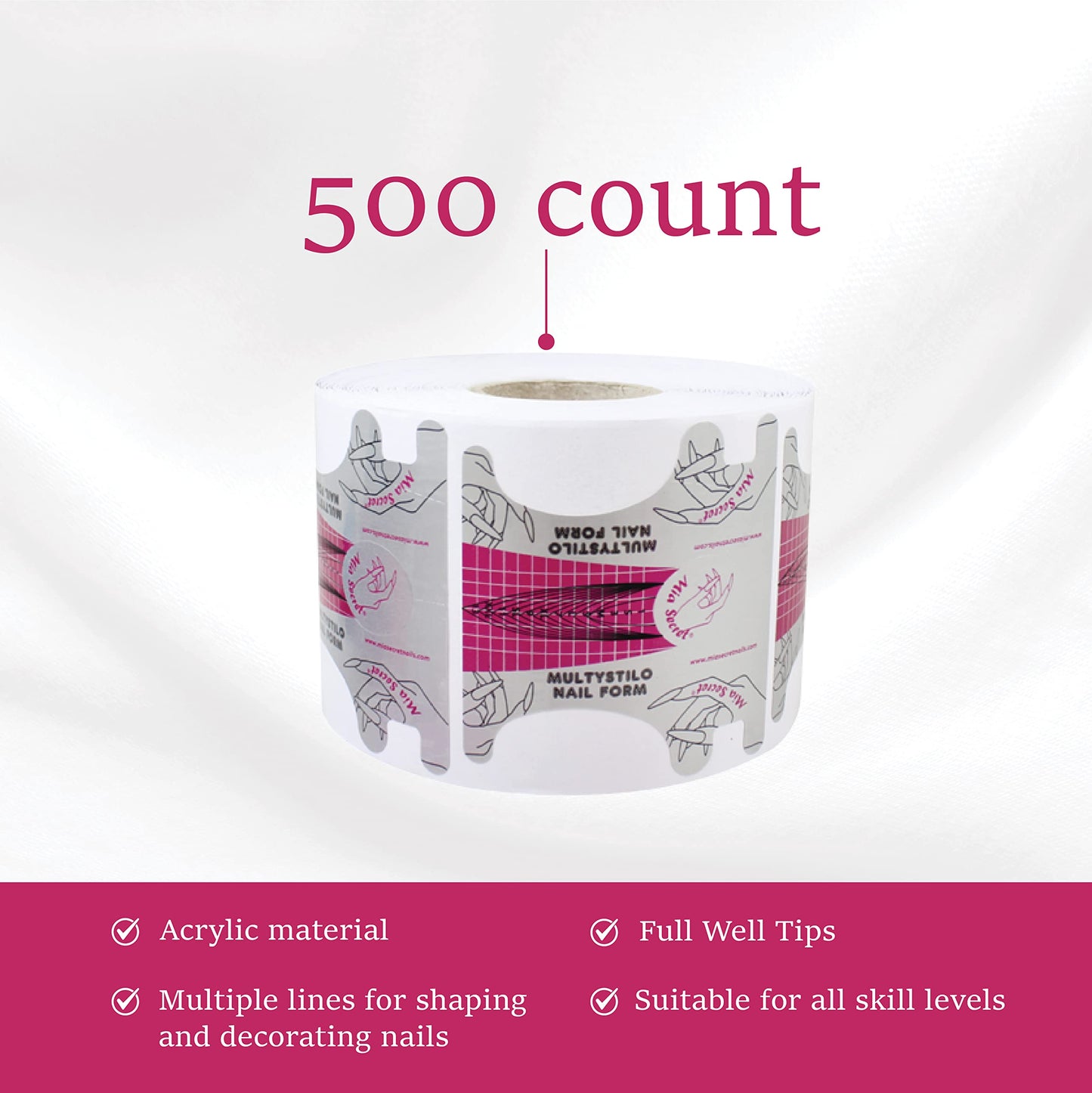 Mia Secret Multistilo 500 PCS - Nail Extension Tips, Forms for Acrylic & Gel Nails - Guide Stickers