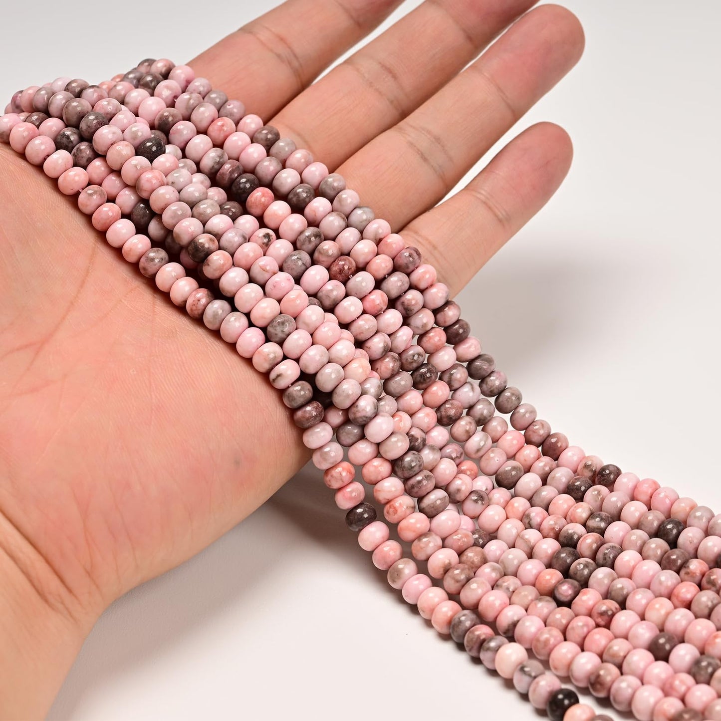 ICAI 4x6mm Natural Rondelle Beads – Loose Gemstone Spacers for DIY Jewelry Making (Pink Zebra Jasper)