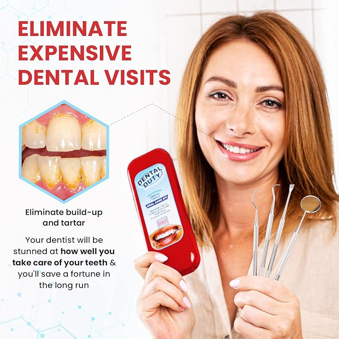 Dental Duty Dental Tools, Dental Pick for Teeth Cleaning Tools – Plaque Remover for Teeth with Teeth Cleaning Kit - Stainless Steel Dental Mirror for Teeth, Scraper and Scaler, (Red)