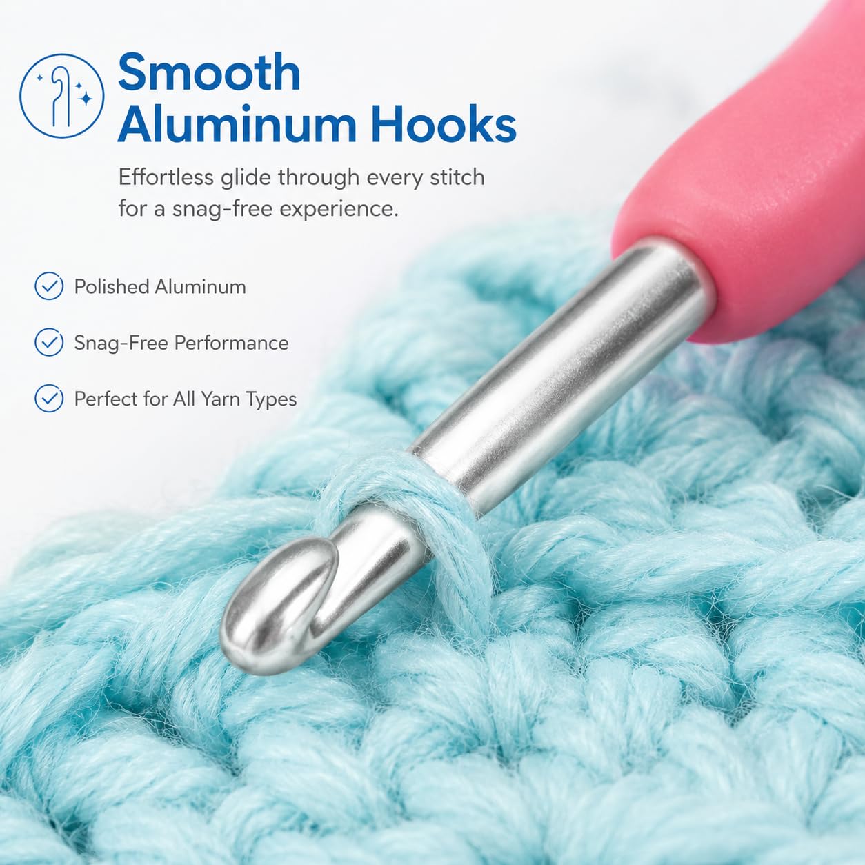 Crochet Hooks 12 Sizes Crochet Hook Set, 50 Pack Yarn Crochet Kit for Beginners, Knitting Needles with Ergonomic Handles for Arthritic Hands, Crochet Needle Kit with Blue Case for Crocheters