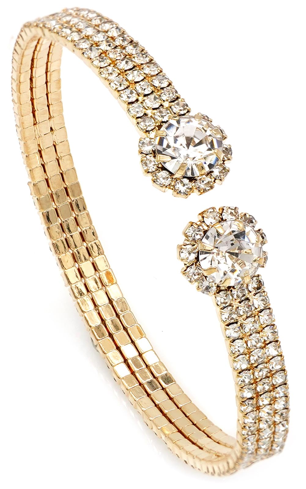 Tidefire Rhinestone Tennis Cuff Bracelet for Women Crystal Bridal Bangle for Prom Wedding Party Dating (1213 Gold)