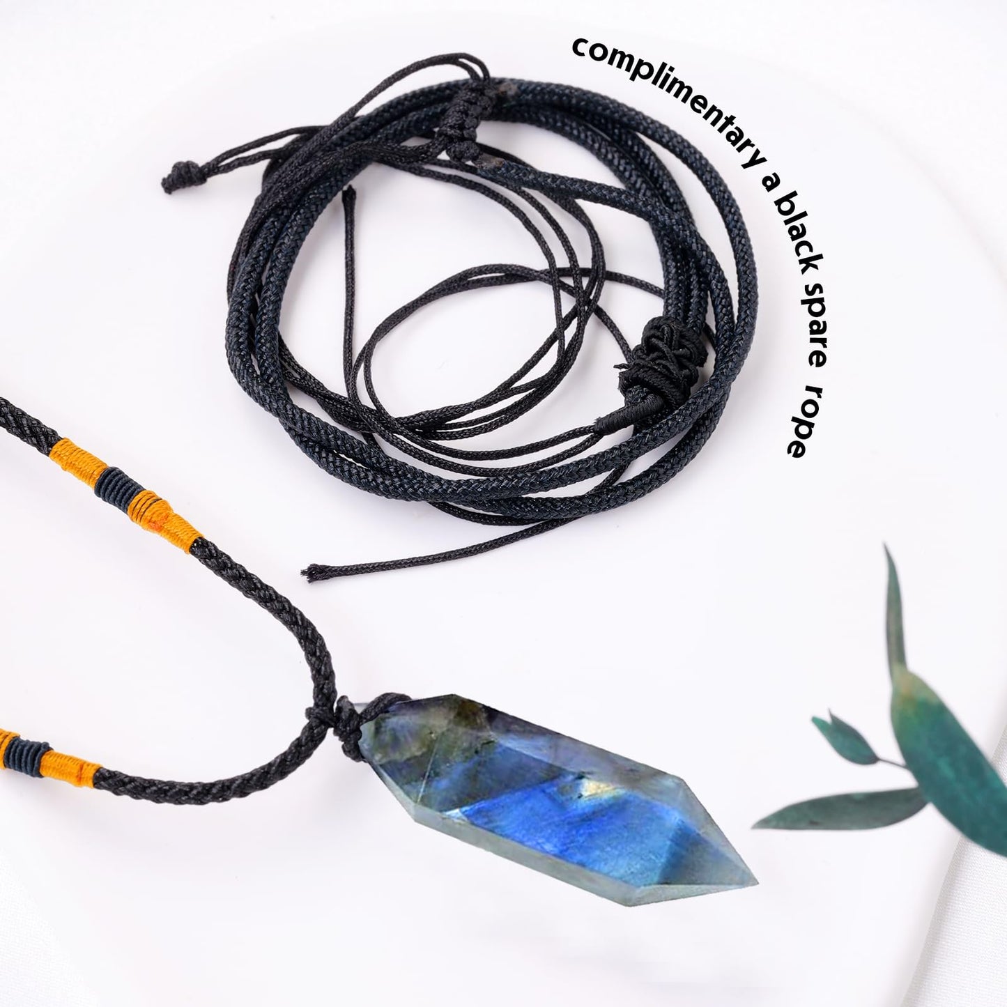 Runyangshi Labradorite Healing Crystal Pendants, Double Pointed Natural Crystal Quartz Necklace 6 Faceted Chakra Crystal Wand Stone