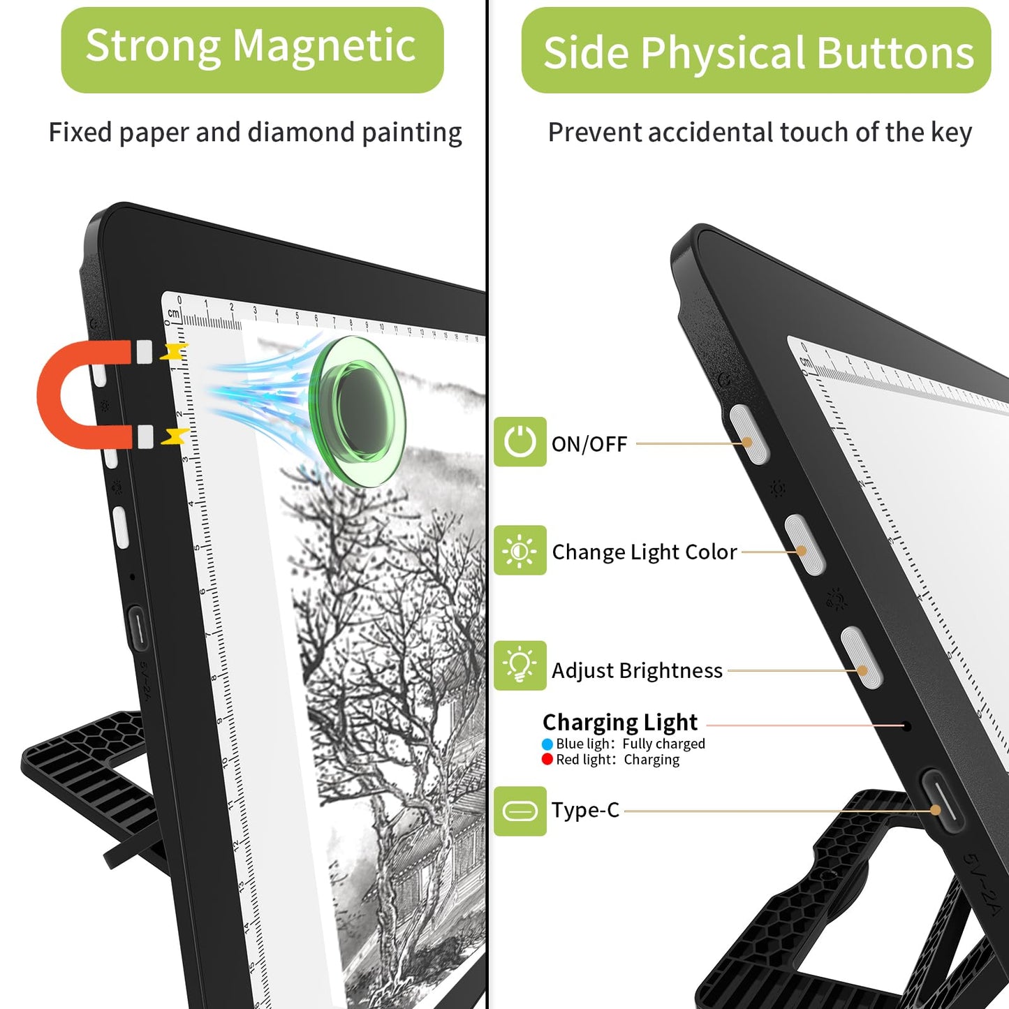 YINGWOND A3 Rechargeable Diamond Art Light Board with Padded Case,Side Physical Button,18.2 * 13.4 in Magnetic Light Pad Built-in Foldable Stand,Wireless Light Box for Tracing Drawing Sketching