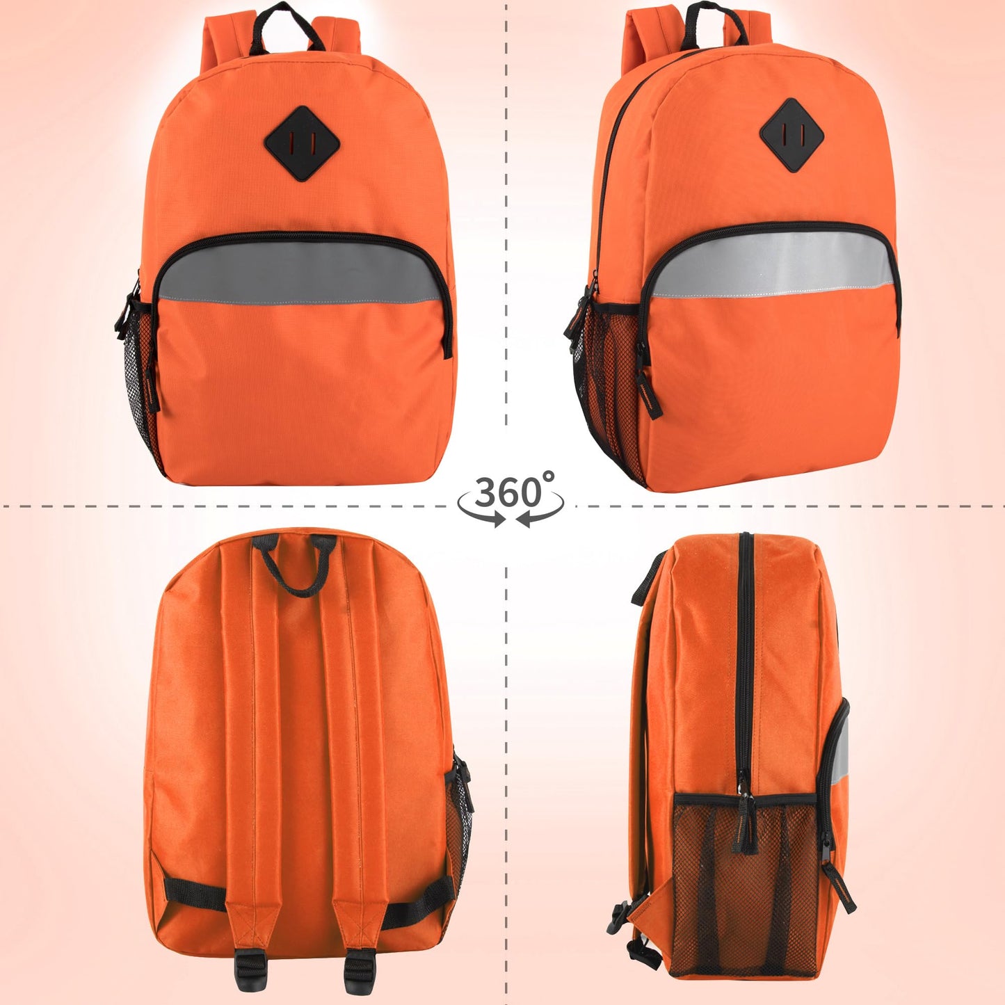 Trail maker Bulk Kids Reflective Backpack Wholesale 24 Pack Backpacks with Side Pockets, Padded (10 Colors Pack)