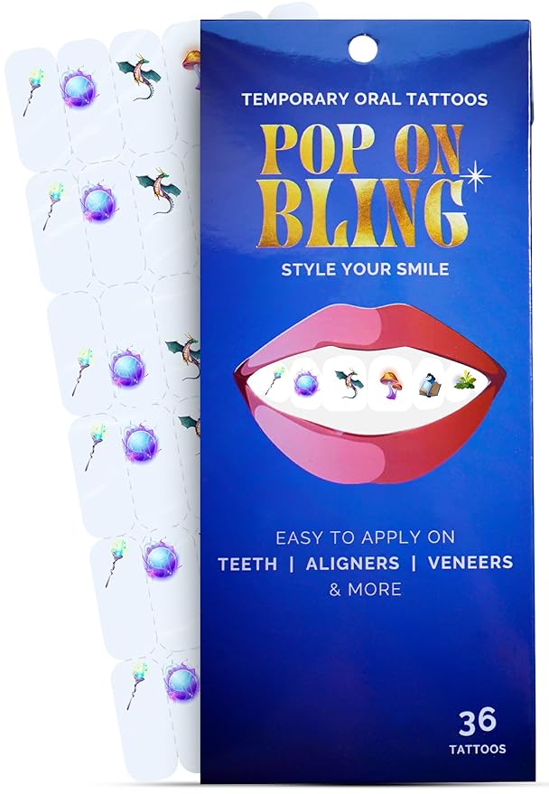 Halloween Tooth Bling Tattoo – Temporary Tooth Gem Kit for Teeth – Safe for Teens & Adults, Removable Fun Fake Tooth Tattoo Stickers for Halloween Costume, Party & Cosplay (Fantasy)