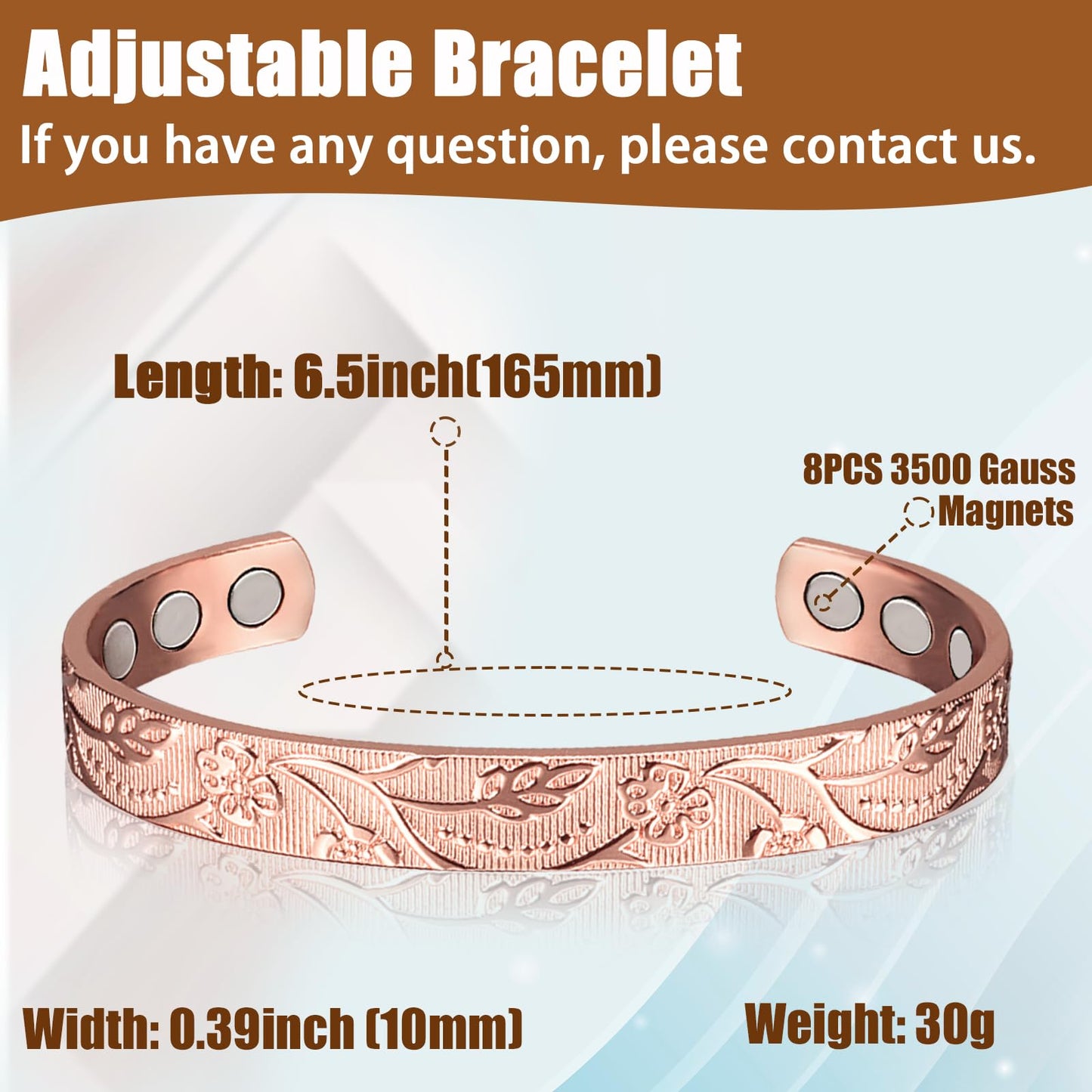 EnerCoppeX Pure Copper Magnetic Ring & Bracelet for Women, Adjustable Size, Jewelry (Bracelet*1)