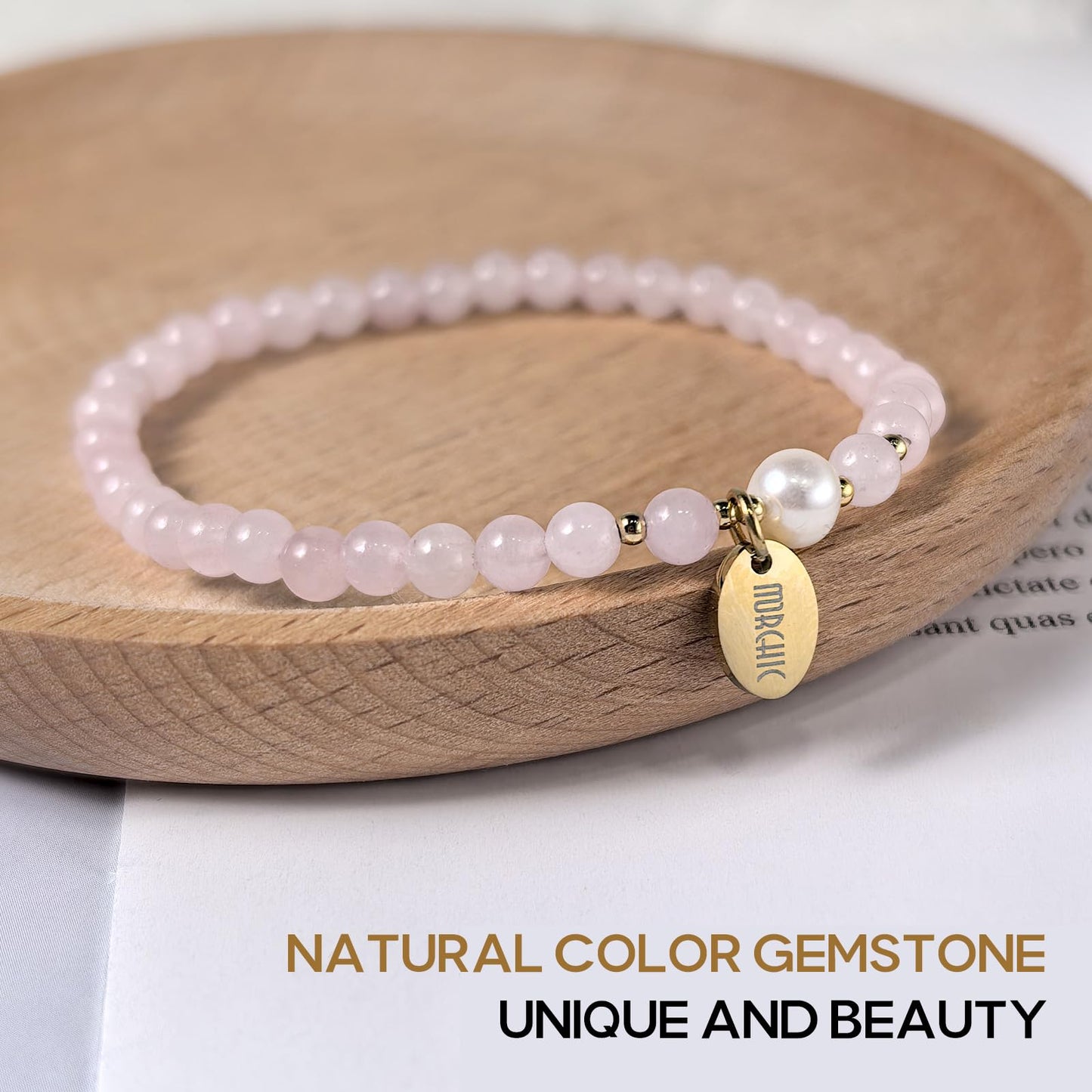 Morchic 4mm Natural Rose Quartz Gemstone Beads Stretch Bracelet for Women, With Freshwater Pearls, Energy Gem Birthday Gift for Her 7.2”