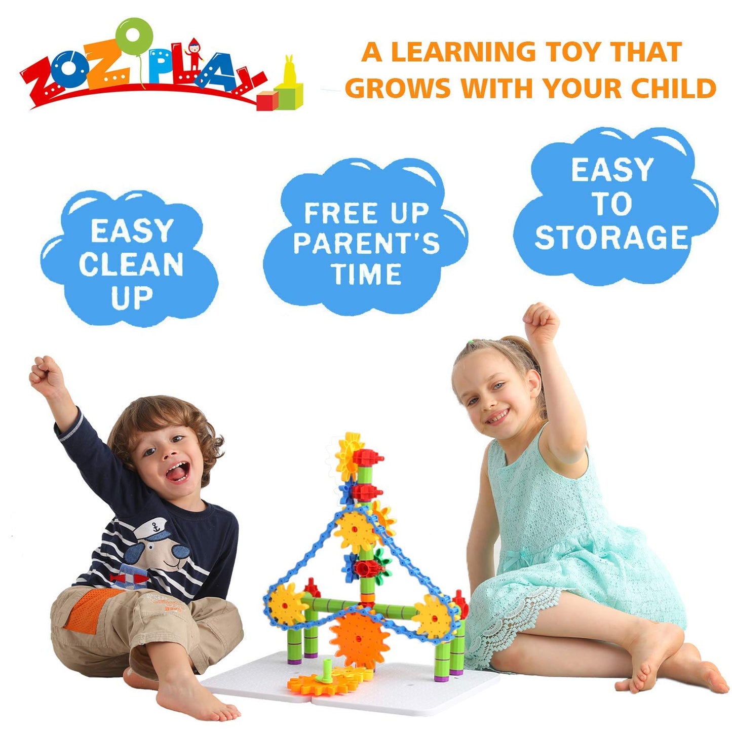 ZOZOPLAY STEM Learning Toy – 170 PCS Creative Engineering Gears & Construction Building Blocks, Kids Gears Toy Educational Set for Boys and Girls Ages 6–8