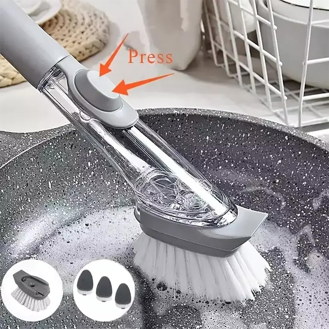 5-in-1 Soap Dispensing Dish Wand Kit | All-in-One Kitchen Cleaning Tool, Scrub Brush and Sponge Set with Soap Dispenser | Includes 2 Brushes, 2 Sponges, for Cleaning Dishes, Cookware, Utensils & Pots