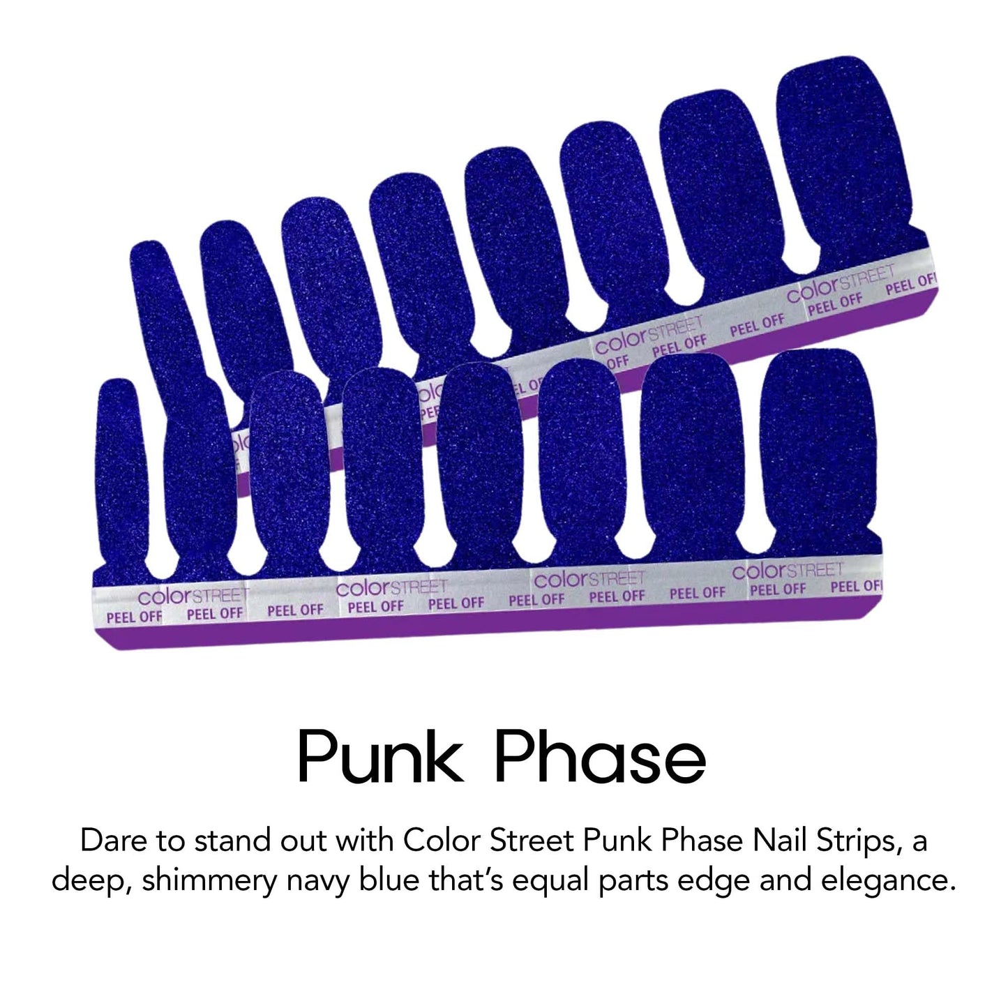 Color Street Punk Phase Nail Strips - Shimmery Navy Blue with Attitude - Shimmer Finish - “It’s Not a Phase” - 16 Double-Ended Nail Polish Strips