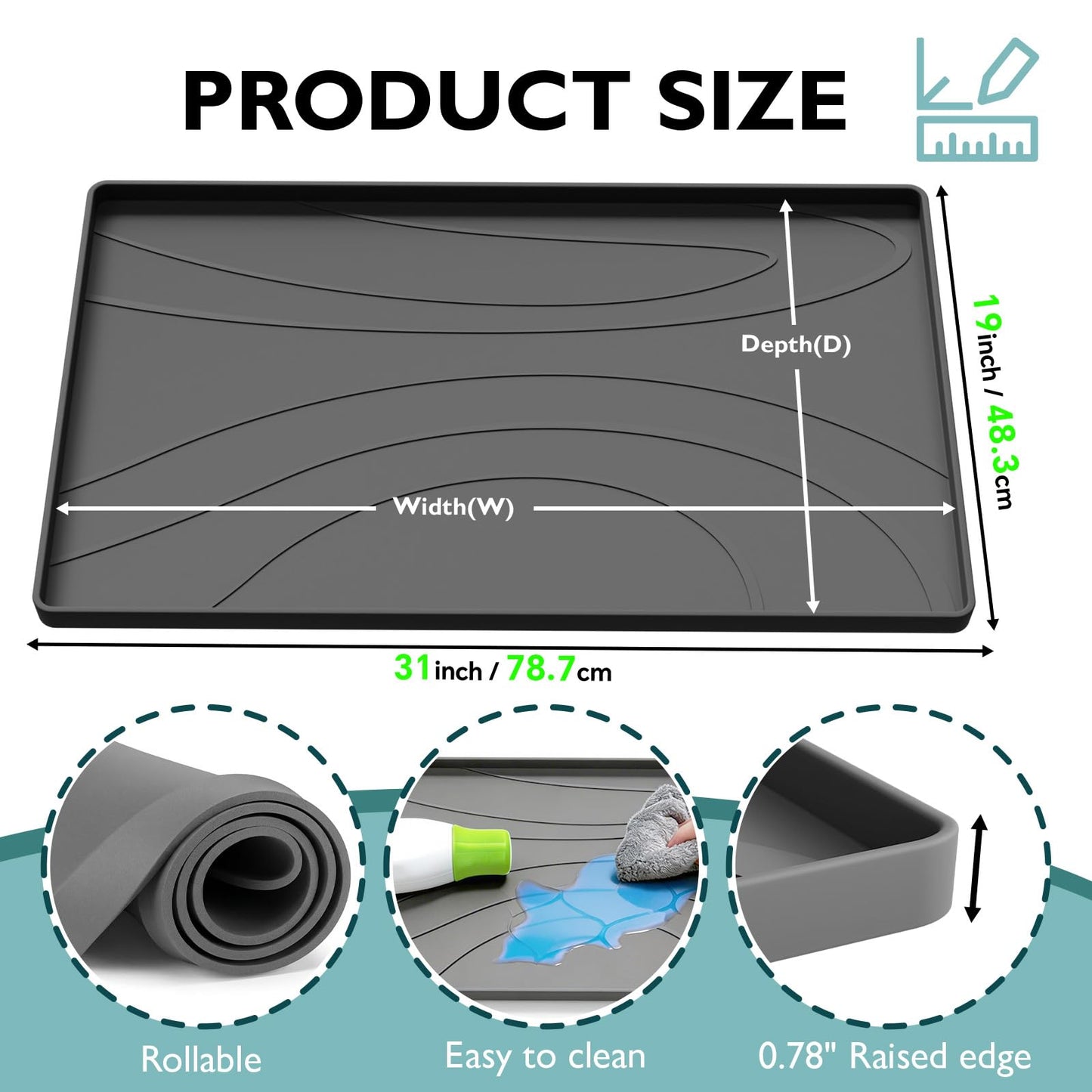Under Sink Mat 31" x 19", Silicone Under Sink Liner for Kitchen and Bathroom, Waterproof Cabinet Protector Drip Tray, Protects Cabinets from Leaks and Spills