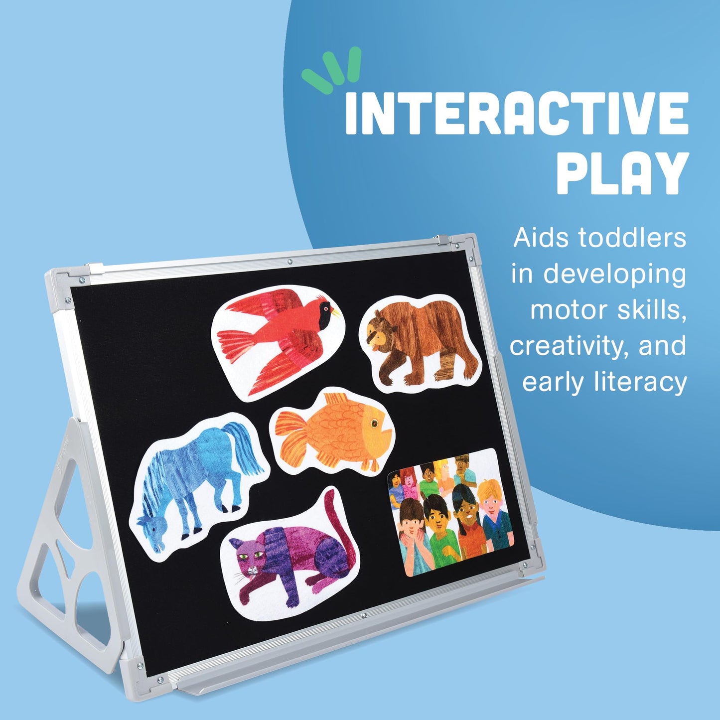 Constructive Playthings 3 'N 1 Magnetic Write and Wipe Reversible Whiteboard and Felt Board for Toddlers with Stand, Hands-On Learning Toy for Ages 3+, Hangable or Free-Standing