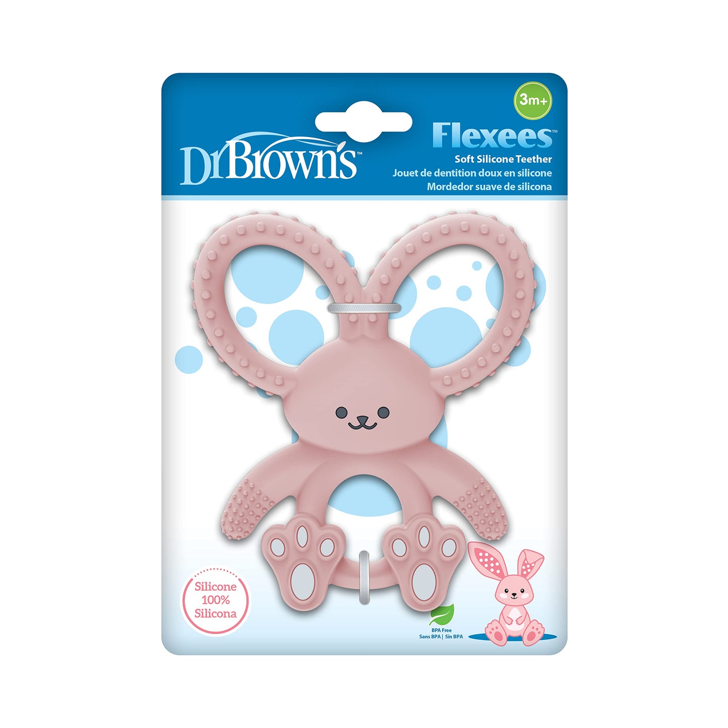 Dr. Brown's Flexees Gray & Pink Bunny Silicone Baby Teethers, BPA Free, for 3 Months+ Babies