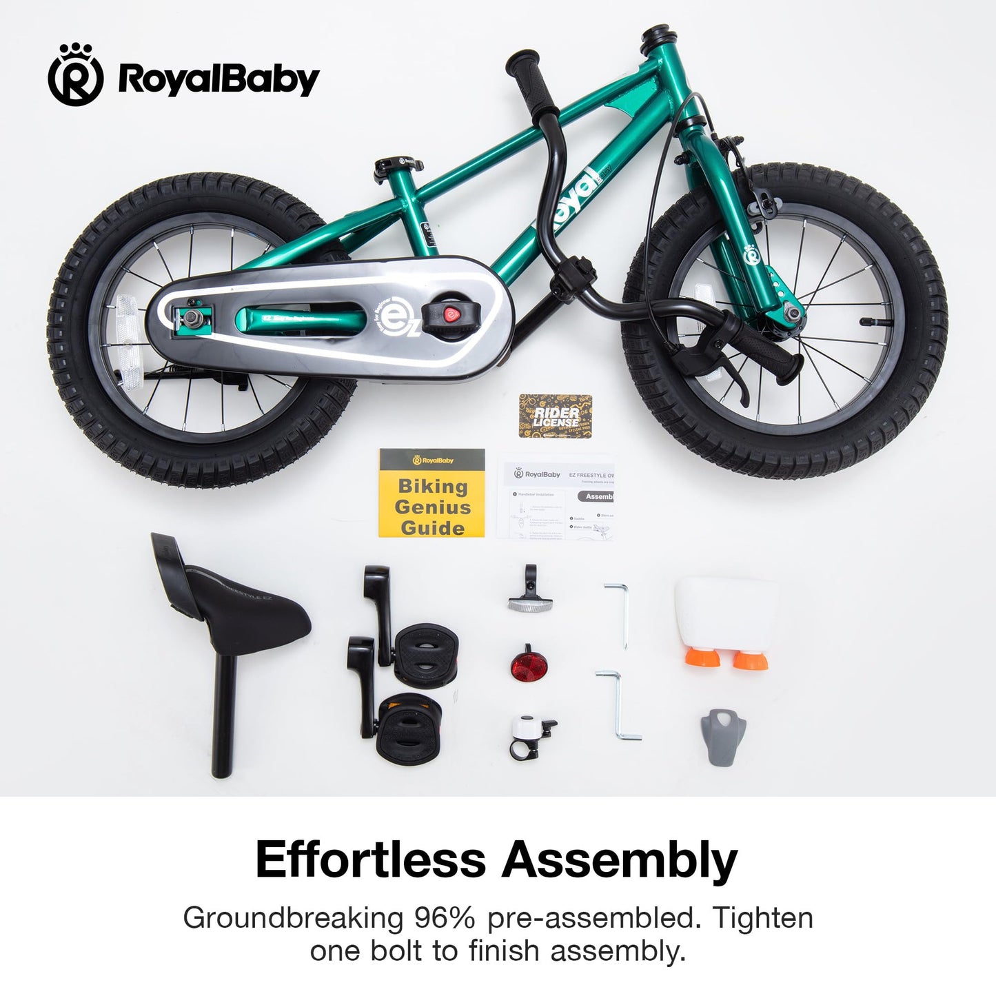 RoyalBaby EZ Toddlers Kids Bike, 12 Inch Wheel Bicycle with Quick Release Crank for Beginners Boys Girls Ages 3-4 Years Easy Learn Biking, Green