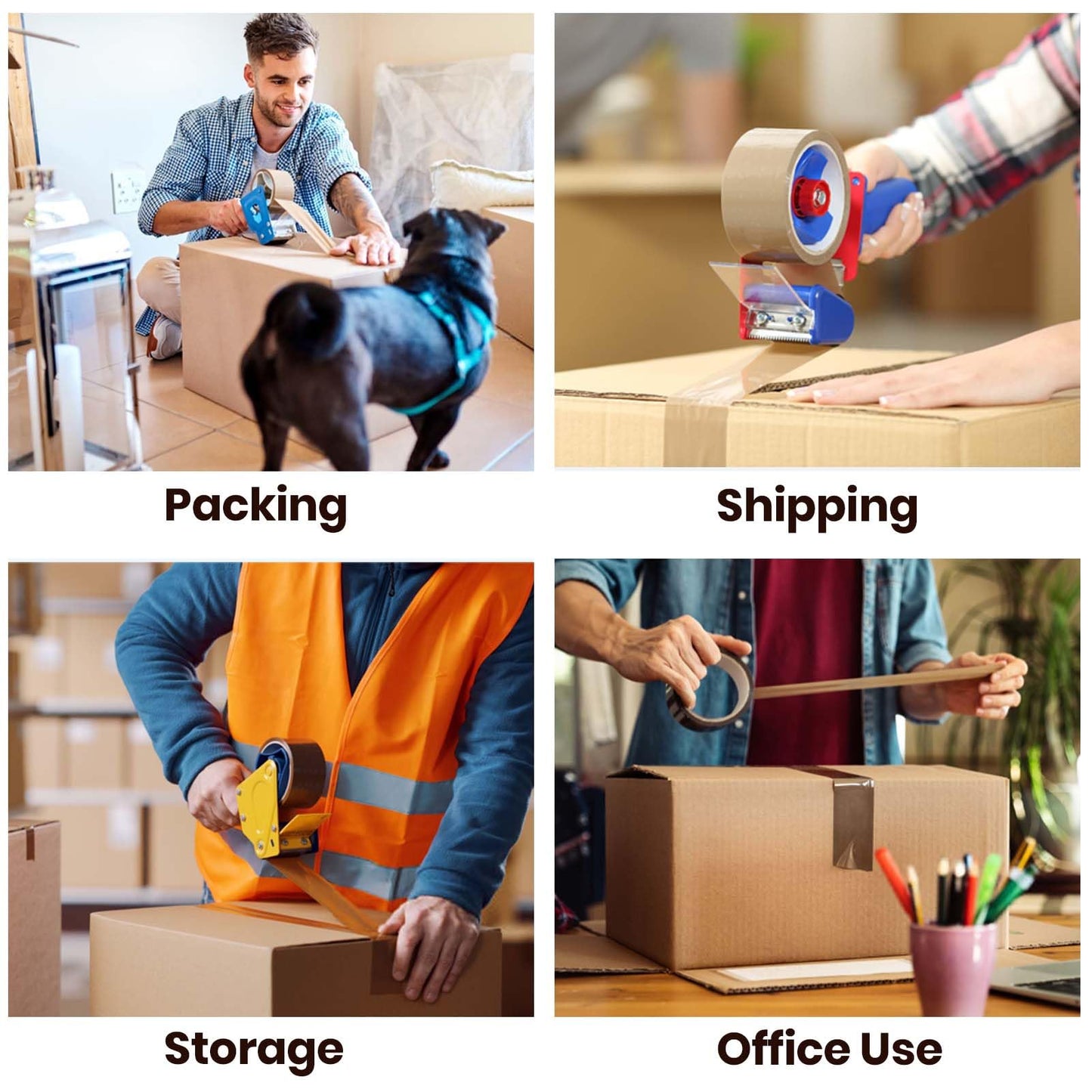 ADHES Brown Packing Tape with Dispenser, 1.88 Inch x 55 Yards, 6 Rolls Heavy Duty Shipping Tape for Moving Boxes, Packaging and Storage, Strong Adhesive