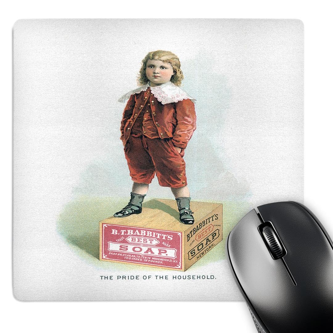 3dRose Mouse Pad B. T. Babbitts Best Soap with A Young Boy Standing On A Wooden Soapbox - 8 by 8-Inches (mp_156875_1)