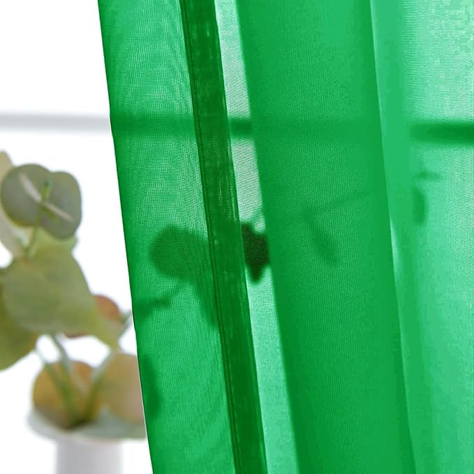 SpaceDresser Basic Rod Pocket Sheer Voile Window Curtain Panels Green 1 Pair 2 Panels 26 Width 24 Inch Long for Kitchen Bedroom Children Living Room Yard（Green，26Wx 24L）