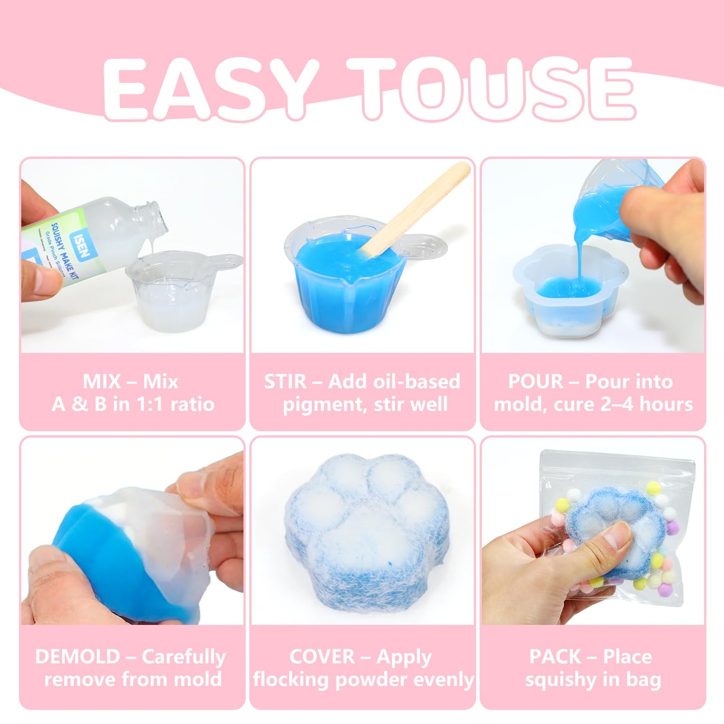 Taba Squishy Maker Kit – DIY Mochi Squishy Craft Kit, Silicone Mold Making Set with 8oz AB Silicone Gel, Giant Chick/Paw/Hamster/Cat Molds, Squishy Kit, Stress Relief & Gifts