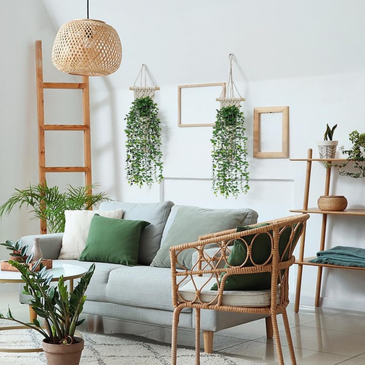 Avoik Artificial Eucalyptus Wall Hanging Decor, Artificial Hanging Greenery Plants, Macrame Plant Hanger with Faux Vines Hanging Planter for Boho Chic Home Office Bedroom Indoor Farmhouse Decor
