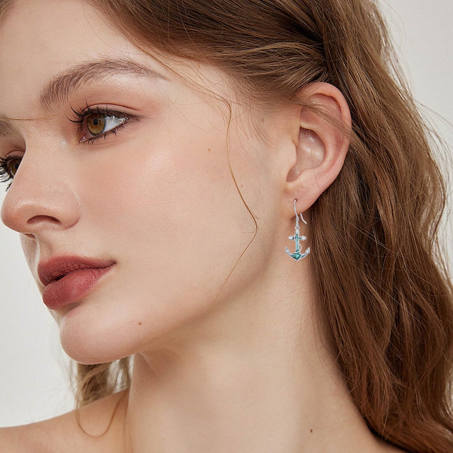 HPQQ Anchor Earrings 925 Sterling Silver Turquoise Anchor Dangle Earrings Ocean Beach Themed Jewelry Mother's Day Jewelry Gifts for Women
