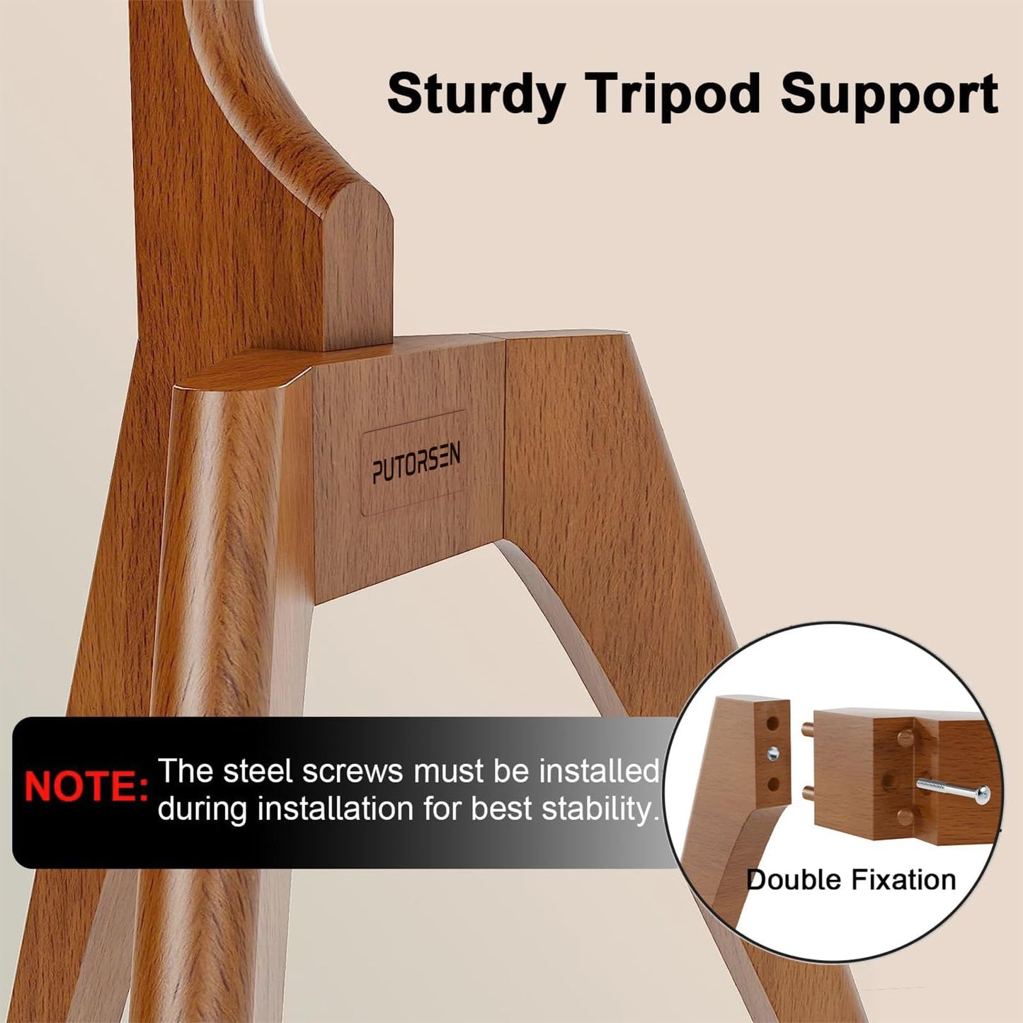 PUTORSEN Premium Wood Easel TV Stand, Adjustable TV Tripod Stand for 45-65 Inch LED LCD Screen, with Top TV Shelf and Magnetic Concealed Cable Management, Max Load 88lbs, Walnut