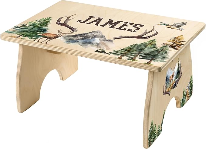 Step Stool for Toddlers- Personalized Wood Kids Step Stool with Name for Kitchen Sink, Bathroom, Potty Training, Toilet, Kitchen Sink- Sturdy and Safe- Made in USA by BloomOwl (Hunting)