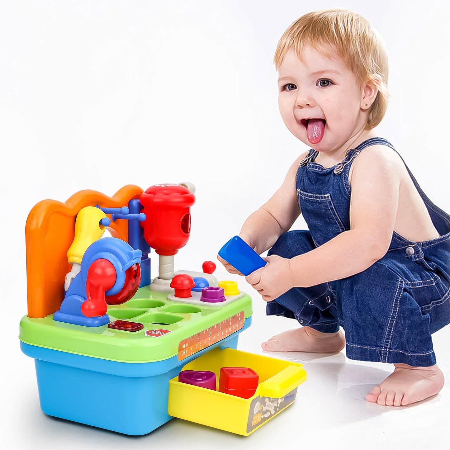 Cinne Toddler Tool Set, Kids Tool Bench with Light & Sound, Toddler Workbench with Shape Sorter, Toys for 1 Year Old Boy Gifts