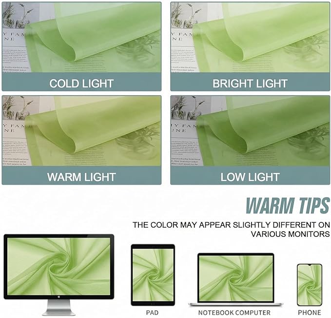 Sheer Curtains 63 Inch Length 2 Panels, Soft Voile Sheer Curtains for Christmas, Breathable Light Filtering Window Treatments, Dual Rod Pocket Panels, Lime, 2x42Wx63L Inches