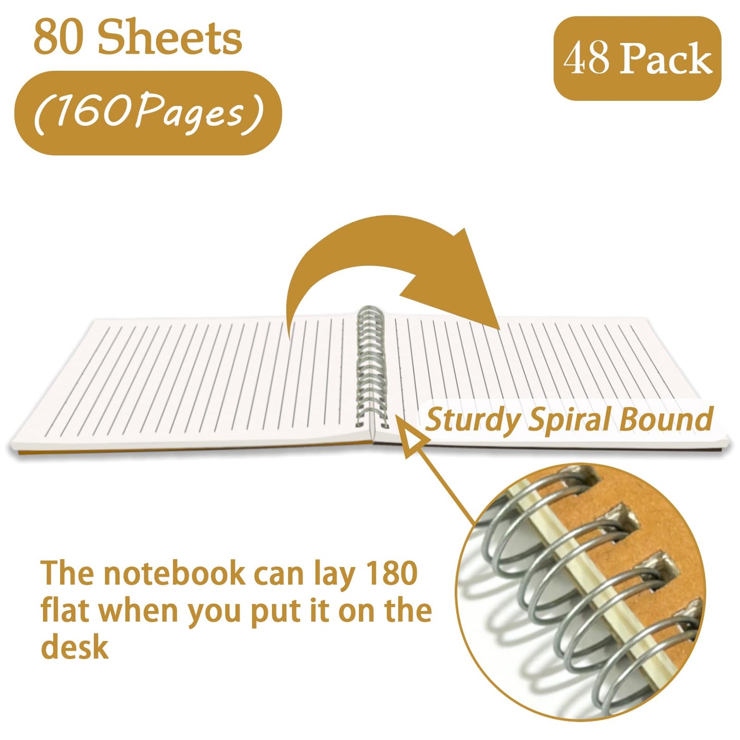 OSIMIG 48 Pack A5 Spiral Notebooks Bulk with Kraft Cover, 8x5.5 Inch Lined Paper Travel Journaling Notebooks, Composition Notebook for School Office Supplies, 80 Sheets 160 Pages
