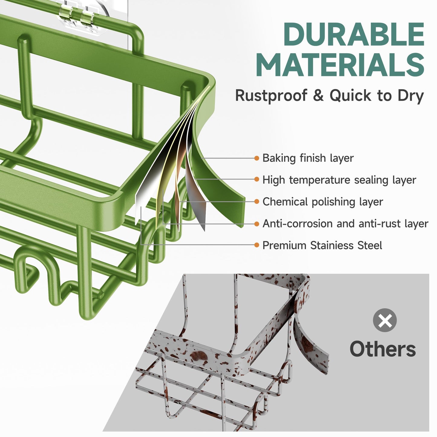 Veken Rustproof & Waterproof Shower Caddy 6-Pack, No Drilling Adhesive Shelves Rack with Soap Holder, Large Capacity Bathroom Organizers and Storage, Wall-Mounted Kitchen & Home Decor, Green