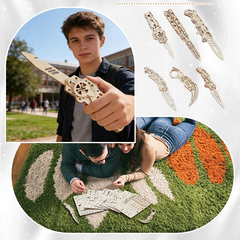AHANDMAKER 6 Pcs 3D Wooden for Adults Assembly Wood Crafts DIY Mechanical Model Building Kit for Personal Challenge Brain Teaser Hobby Gift Idea Home Decoration
