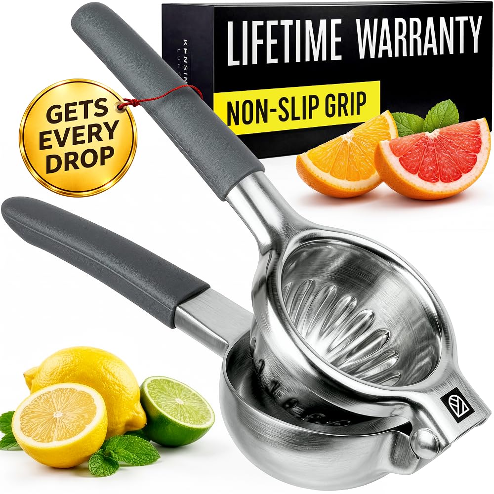 Large Lemon Squeezer Stainless Steel Press - Non-Slip Grip, Heavy Duty, Manual Design - Effortless Pro-Grade Lemon, Lime, Orange, and Citrus Fruit Hand Held Lemon Juicer Squeezer - No Seeds, Max Juice