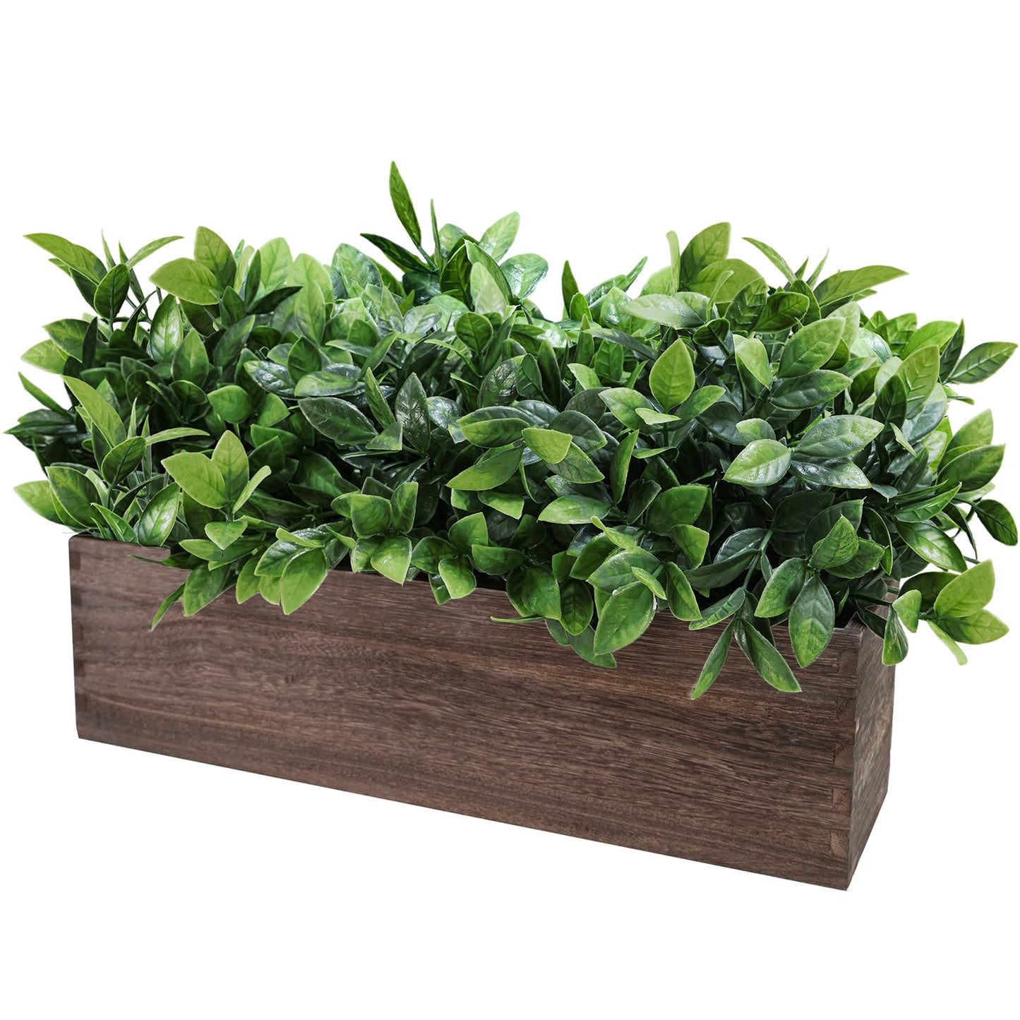 Winlyn 14" Artificial Boxwood Plants in Rectangular Wood Planter Farmhouse Greenery Arrangement Centerpiece Faux Potted Herb Plant for Wedding Dining Room Table Kitchen Windowsill Mantel Shelf Décor