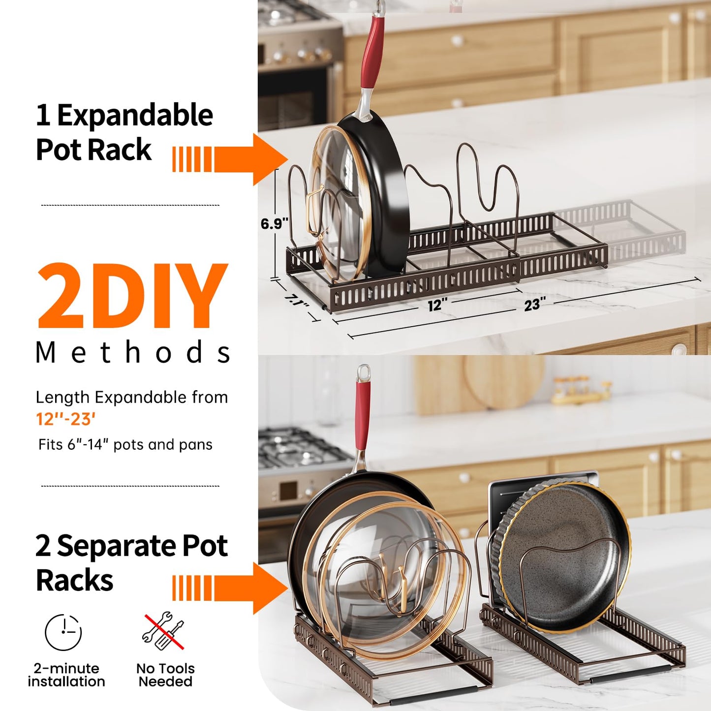 MUDEELA Pots and Pans Organizer under Cabinet, Expandable Pan Lids Organizers inside Cabinet with 12 Adjustable Dividers, Kitchen Storage Organization Pot Holder Cookie Sheet, Cutting Board Organizer