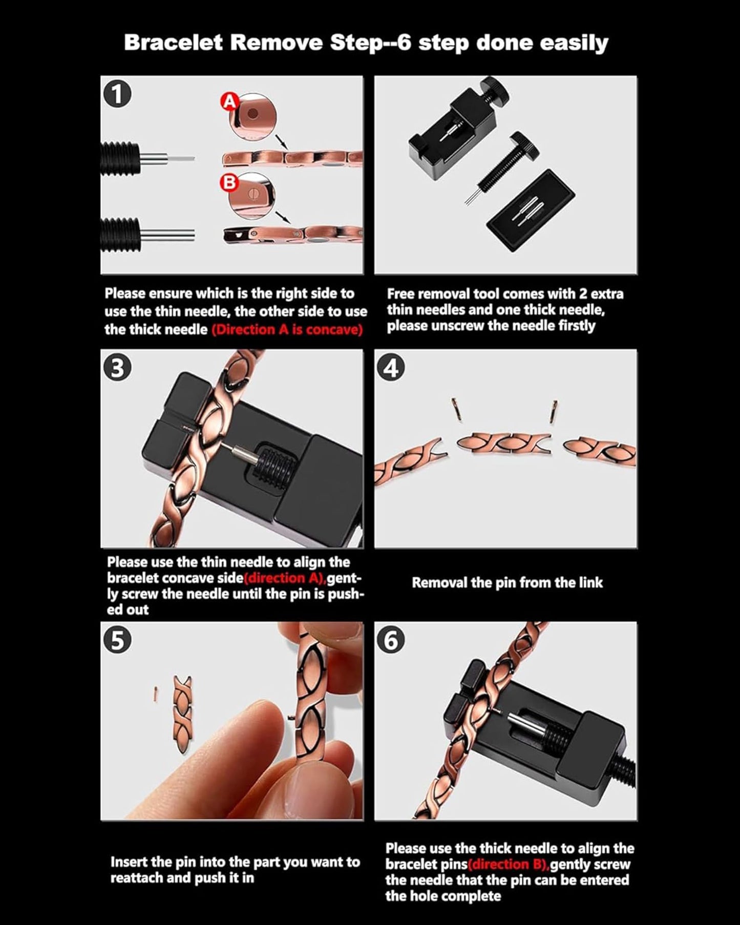 Jecanori 3X Magnetic Bracelets for Men, Mens Bracelet Stainless Steel with Strenth Neodymium Magnets & Sizing Tool(Black)