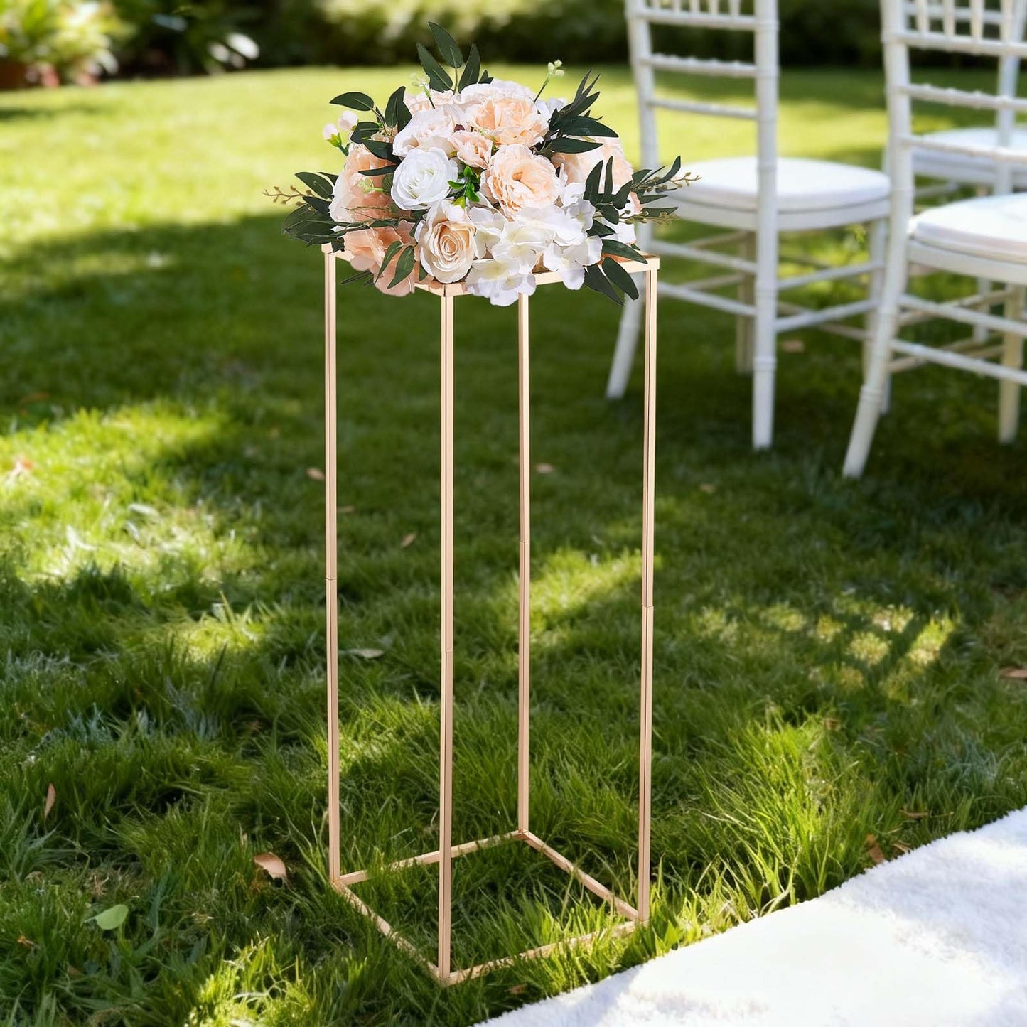 VEVOR Wedding Flower Stand, 10PCS 31.5-inch Column Flower Stand, Floral Stands with Metal Laminate, Rectangular Floral Display Rack for Wedding, Party, Birthday, Home,French Gold Centerpiece Stands