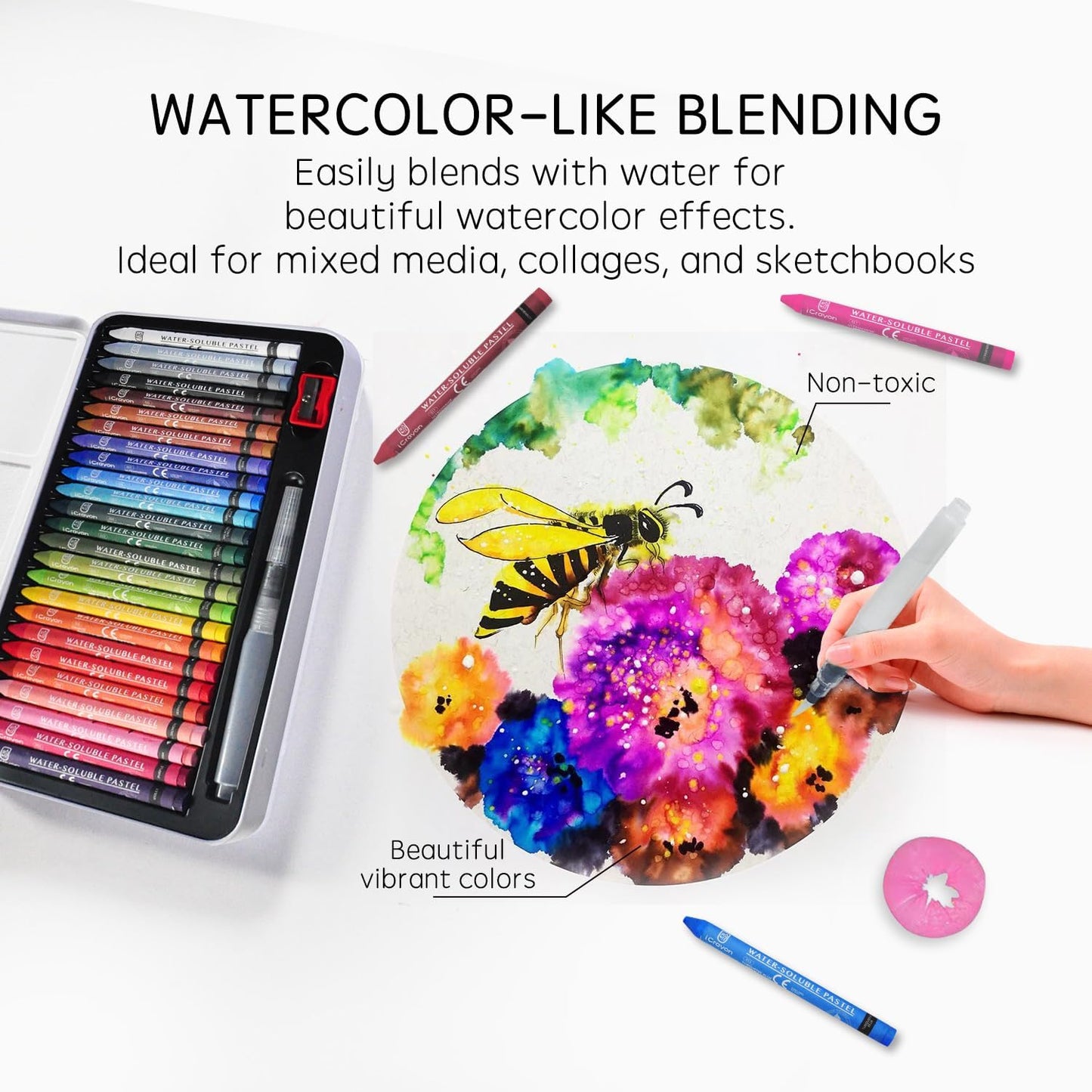 25 Colors Water-Soluble Pastel Crayons Set, Multi-Technique Art Kit with Brush & Palette, Versatile for Watercolor, Oil Pastel & Ink Effects, Easy Blending for Beginners, Sketching & Creative Drawing