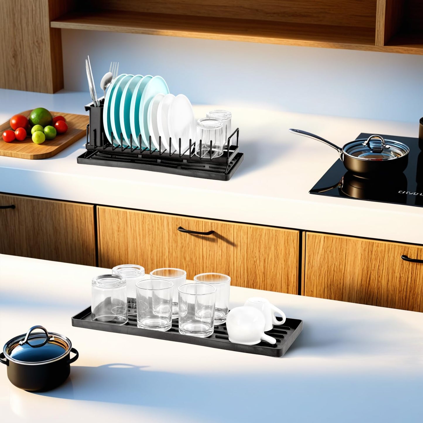 kowiofame Cup Drying Rack Dish Drying Water Bottle Dryer Rack Long Kitchen Sink Counter Drainer Over Tray Plate Forks Glass Cups Spoons Organizer