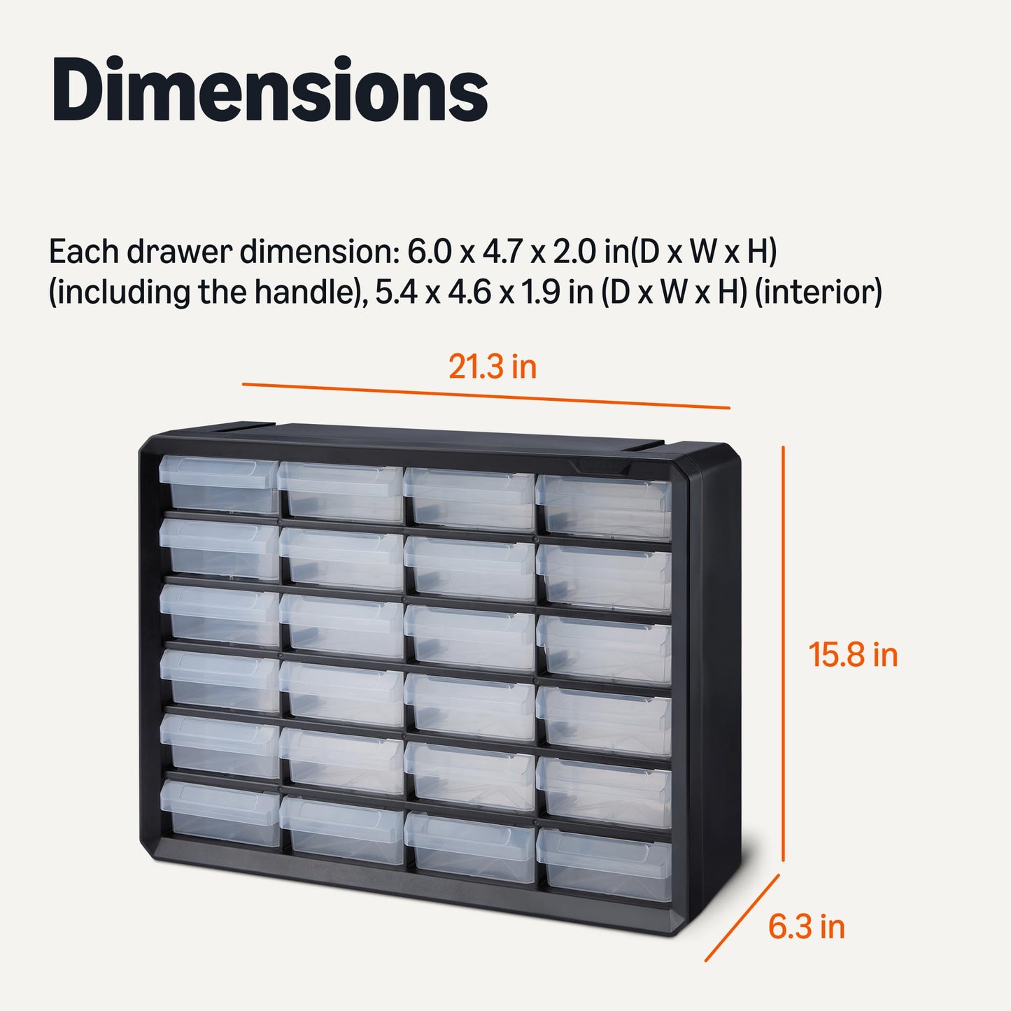 Amazon Basics 24-Drawer Plastic Storage Organizer with Dividers for Office/Craft/Tools, Wall Mountable, Sturdy, 6.3 x 21.3 x 15.8 inch, Black