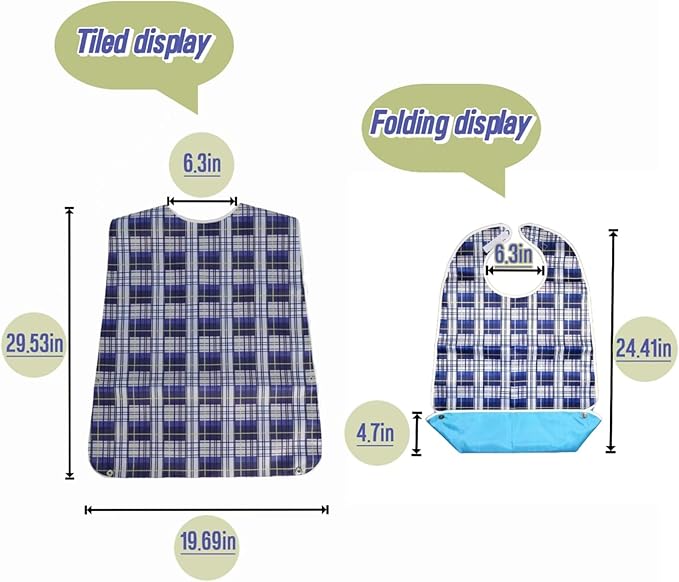 Adult Bibs-2 Pcs Washable Clothing Protectors for Elderly Seniors and Disabled | Waterproof Adult Bibs for Women & Men（L）